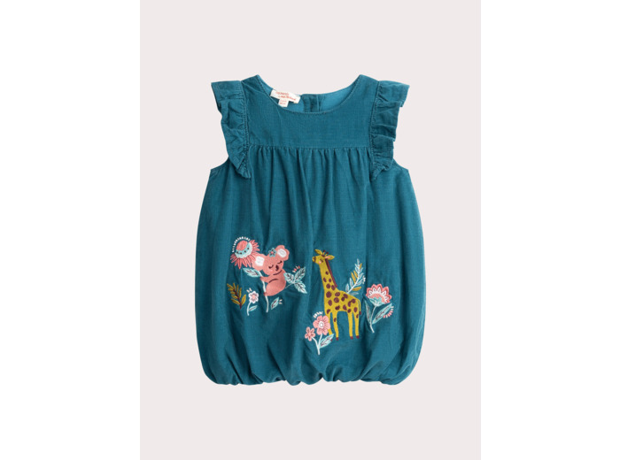 Robe turquoise foncé en velours pour bébé fille