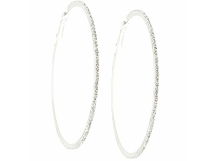 Créoles avec strass en verre 70 mm couleur argenté