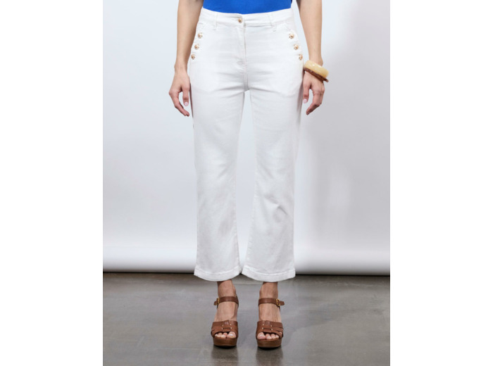 Pantalon cropped droit uni BLANC Femme