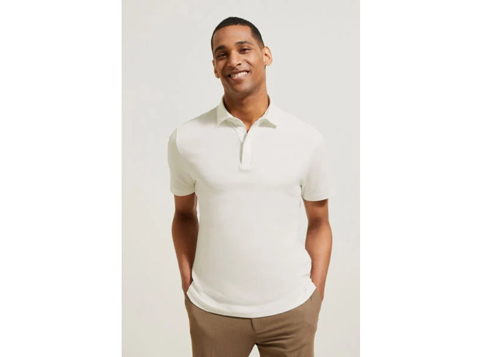 Polo manches courtes slim uni col italien - Blanc