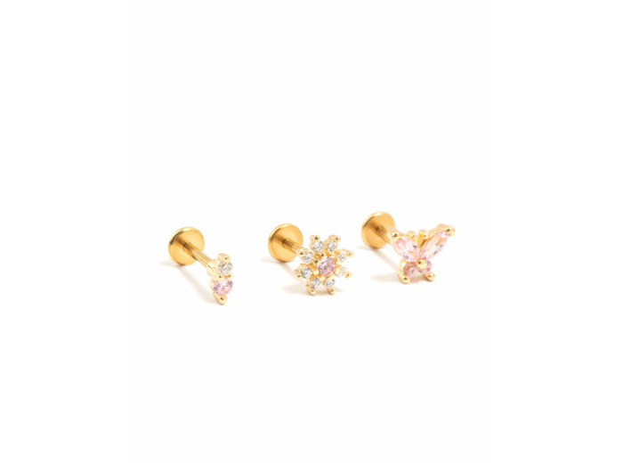 Gold Plated Surgical Steel Butterfly & Flower Flat Backs 3-Pack