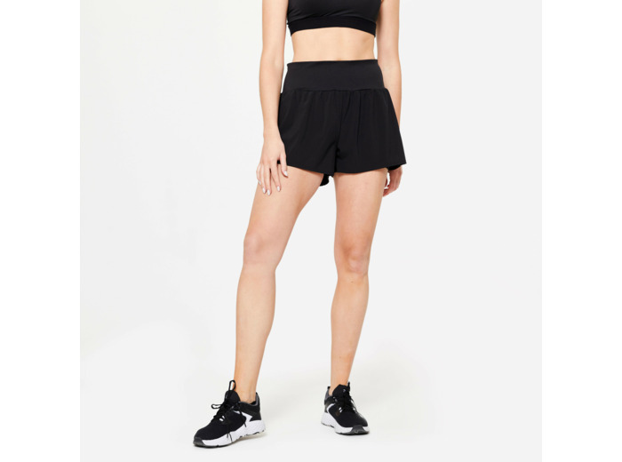 Short 2 en 1 Fitness Cardio Femme Noir