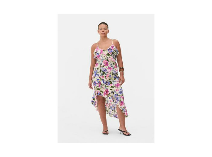 Robe mi-longue imprimée à volants