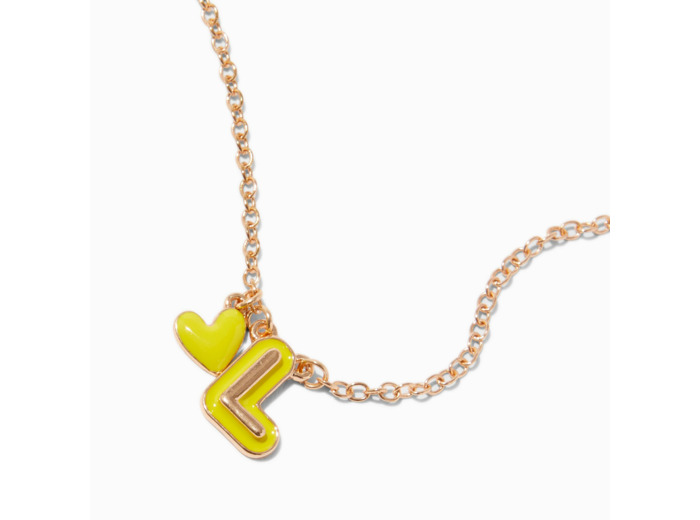 Collier à pendentif cœur à initiale bulle jaune - L