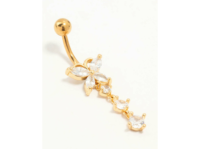 Gold Plated Surgical Steel Cubic Zirconia Butterfly Belly Bar