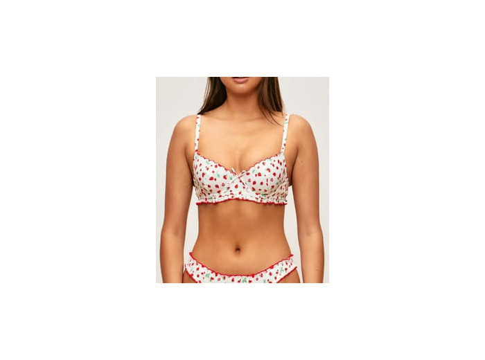 Soutien-gorge corbeille en popeline de coton à motif fraises
