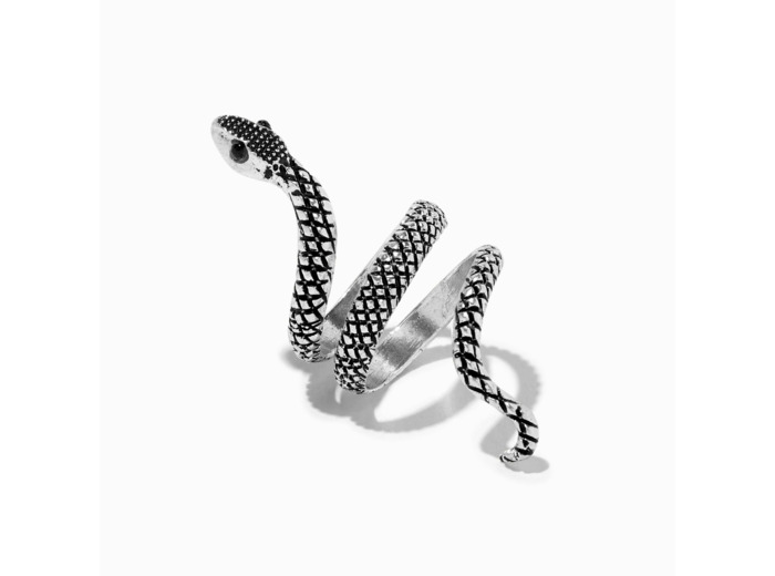 Bague enveloppante serpent texturée couleur argentée