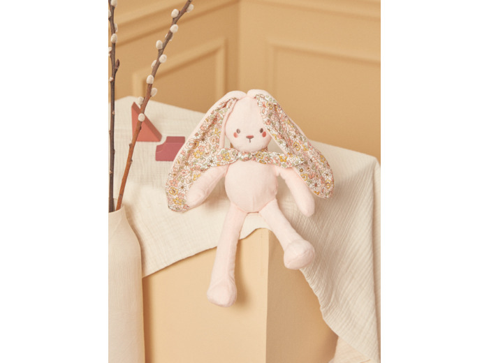 Doudou de naissance lapin rose poudré