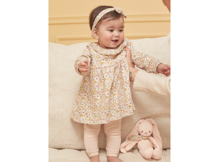 Ensemble robe, pantalon et bandeau écru