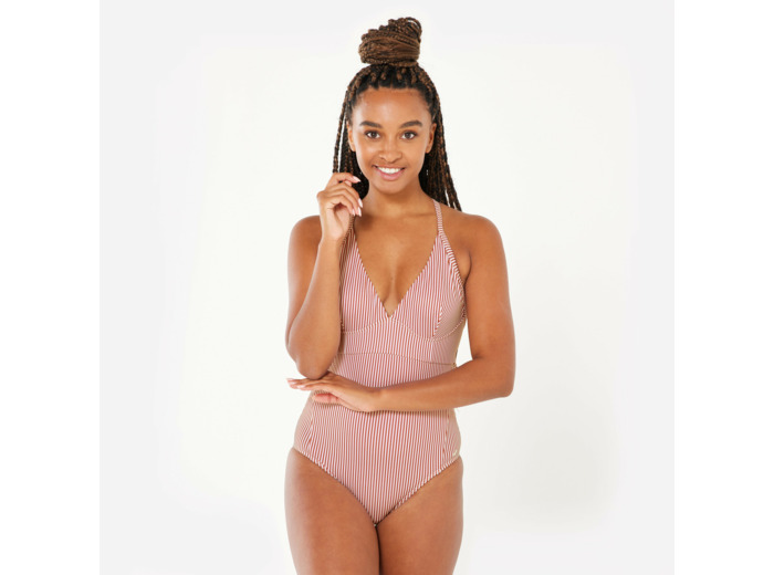 Maillot de bain 1 pièce surf rayé Femme - Bea rouge et blanc