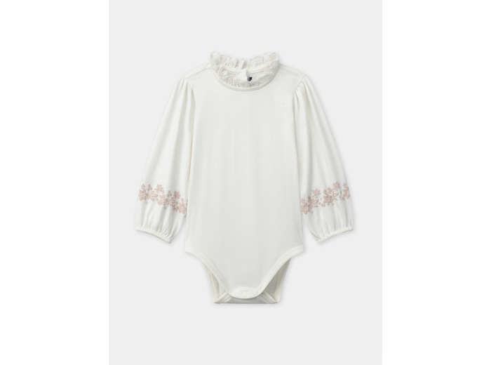 Body blanc à col volant et imprimé fleurs roses sur les manches Bébé Fille