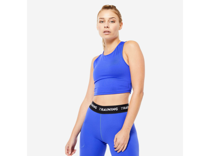 Débardeur crop top fitness femme, bleu