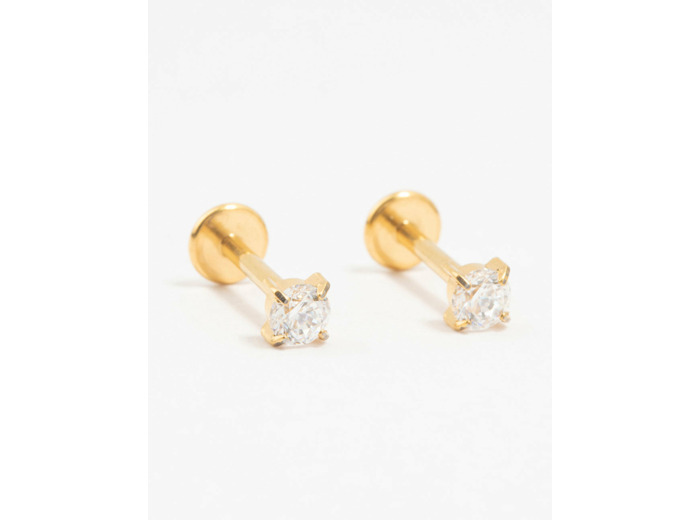 Gold Plated Titanium Cubic Zirconia Stud Flat Backs 2-Pack