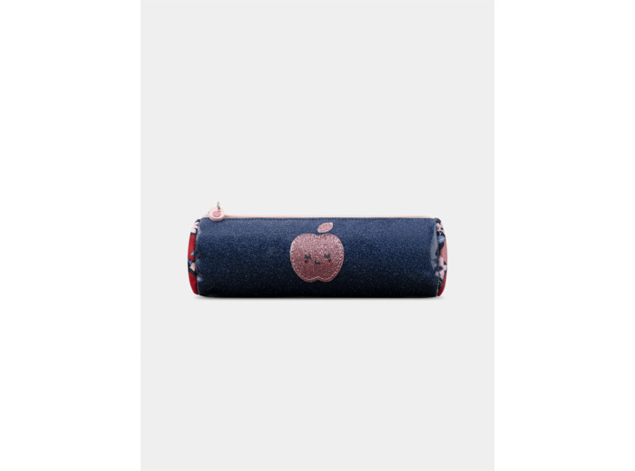 Trousse bleu marine et rose paillettés  imprimé pommes Fille