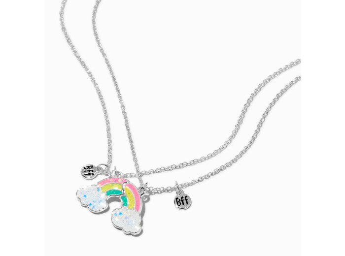 Colliers à pendentif arc-en-ciel fendus en deux phosphorescents best friends - Lot de 2