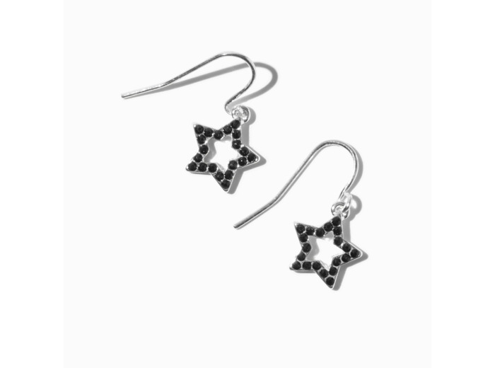 Pendantes 1,5 cm étoile couleur argentée strass noirs