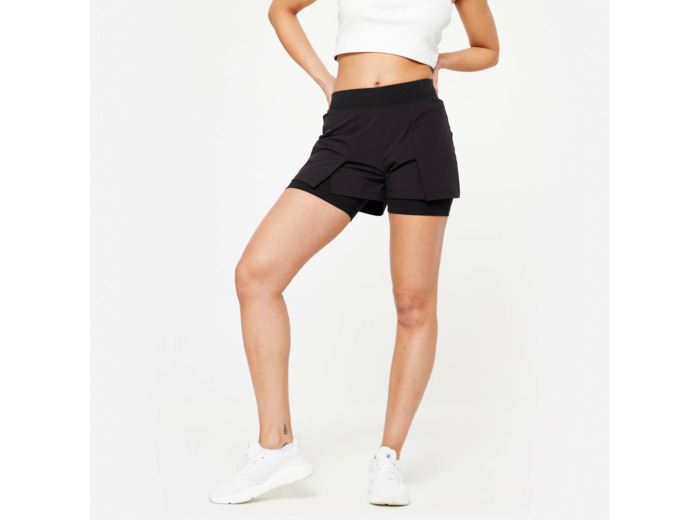 Short et sous short de Fitness Femme - 500 Noir 2 en 1