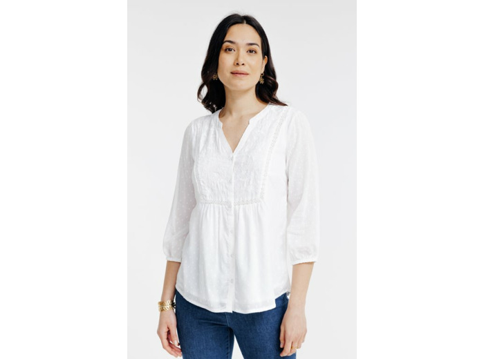 Blouse boutonnée col mao avec broderie