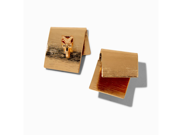 Boucles d'oreilles à clip carrées repliées couleur dorée