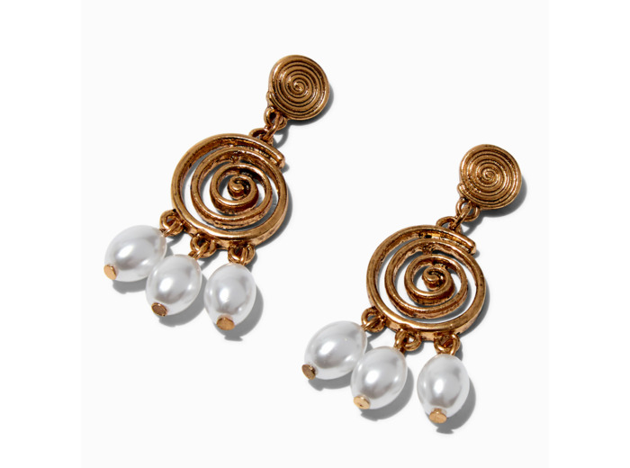 Pendantes 2,5 cm perles d'imitation tourbillon couleur dorée