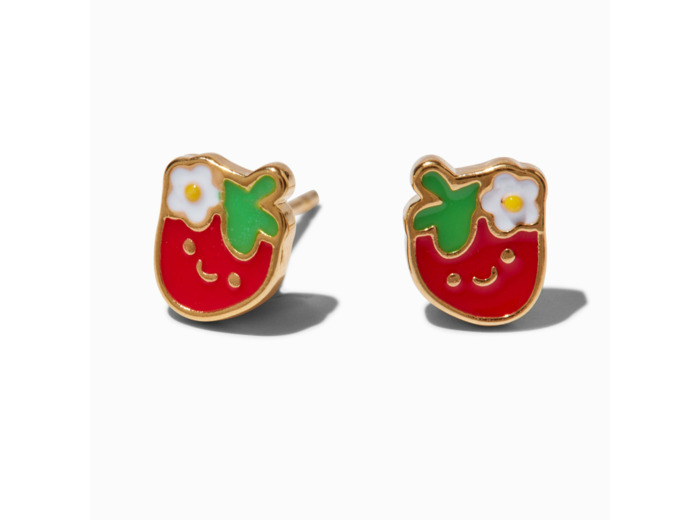 18kt Gold Plated Enamel Strawberry Stud Earrings