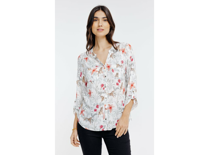 Blouse col mao imprimé jungle