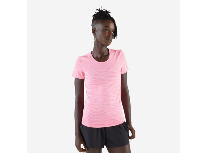 T-shirt running & trail sans couture femme - kiprun run 500 confort rose