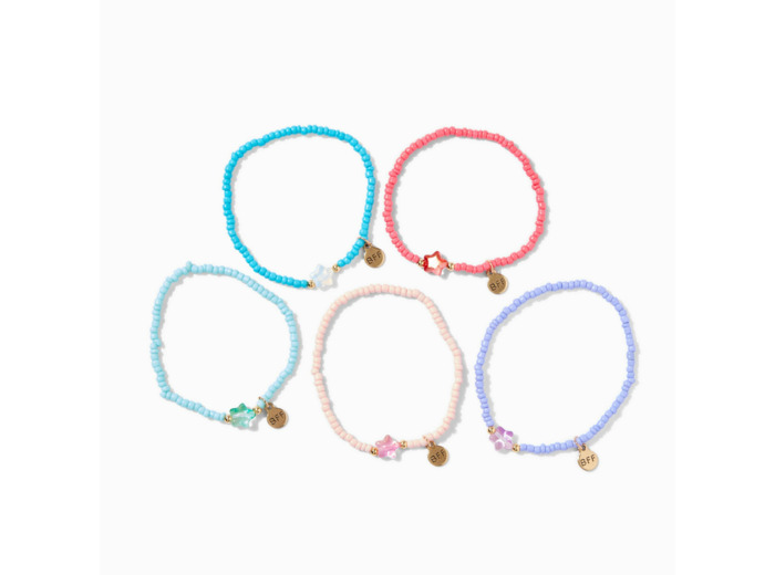 Bracelets élastiques en perles de rocaille étoiles pastel best friends - Lot de 5