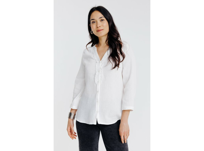 Blouse unie avec galon dentelle