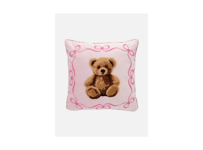 Coussin carré à motif ours en peluche
