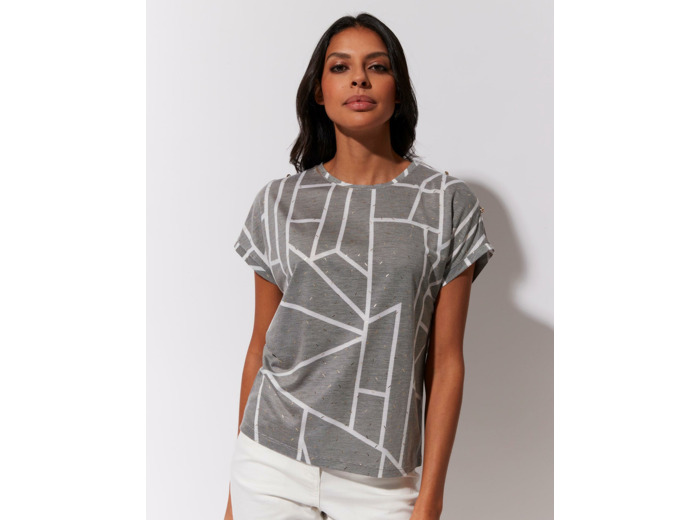 Top manches courtes à fines rayures NOIR Femme