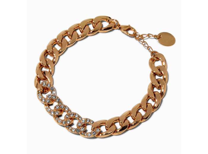 Bracelet de chaîne cubaine bling-bling couleur dorée