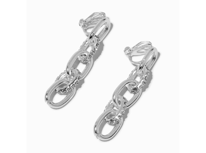 Pendantes à clip chaîne épaisse couleur argentée et strass