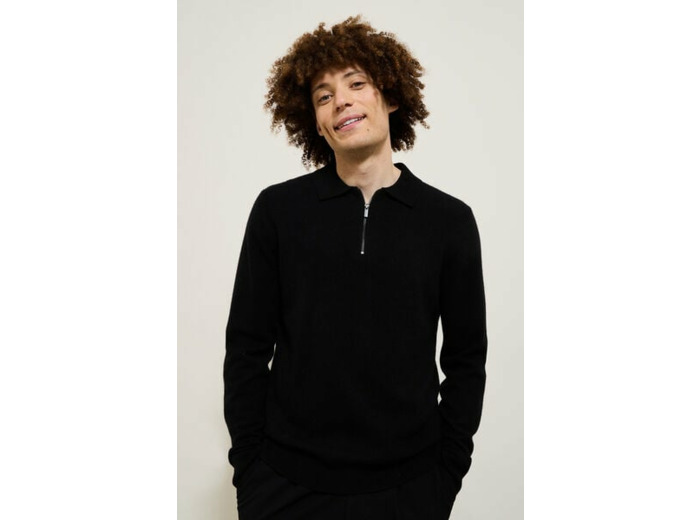 Polo en maille col zippé - Noir