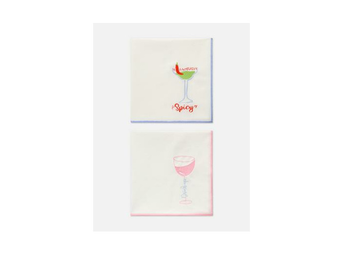 Lot de 2 serviettes brodées à surpiqûres contrastées