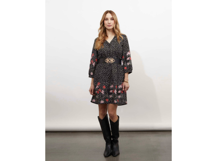 Robe courte imprimé à fleurs NOIR