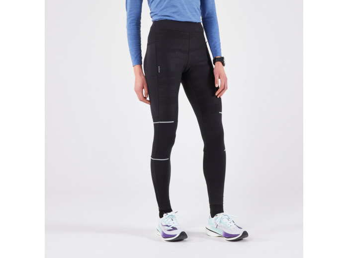 COLLANT RUNNING CHAUD ET DEPERLANT FEMME - KIPRUN WARM RAIN NOIR