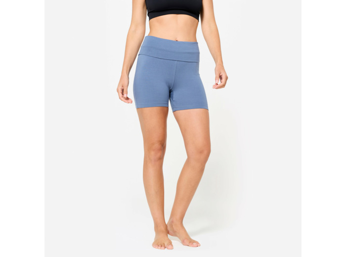 Short de yoga doux taille haute femme, bleu