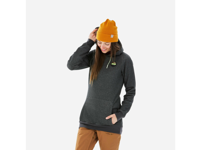 Sweat de snowboard à capuche 1/2 zip chaud et confort femme, gris