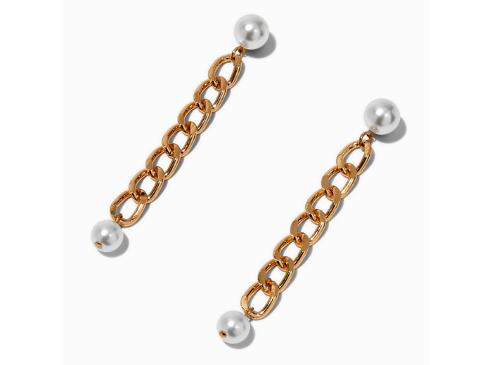 Pendantes 8 cm chaîne à maillons gourmette perles d'imitation couleur argentée