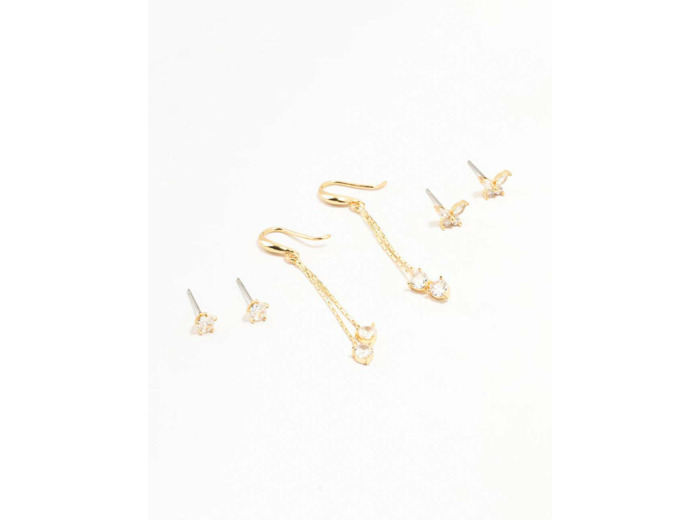 Gold Plated Butterfly Drop Earrings 3-Pack