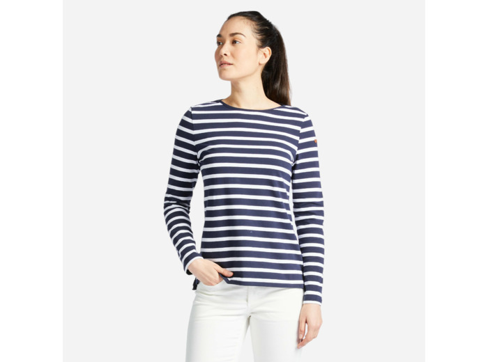 T-Shirt Manches longues - marinière de voile femme Sailing 100 Bleu blanc