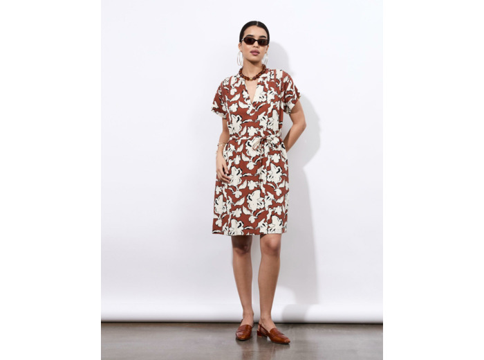 Robe courte imprimé à fleurs MARRON