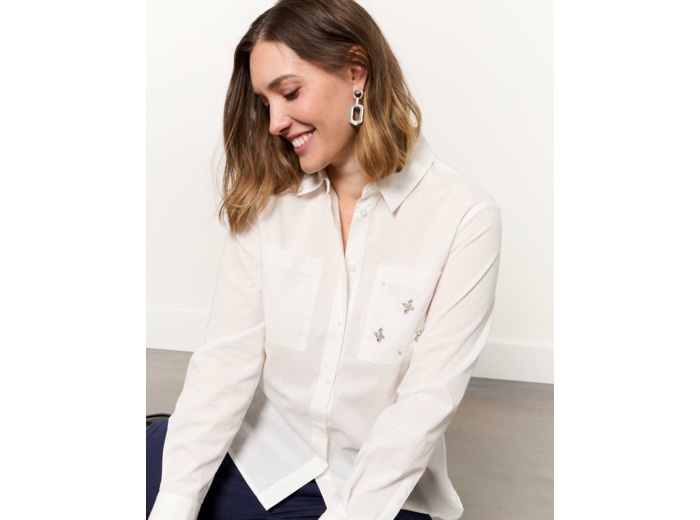 Chemisier manches longues uni BLANC Femme