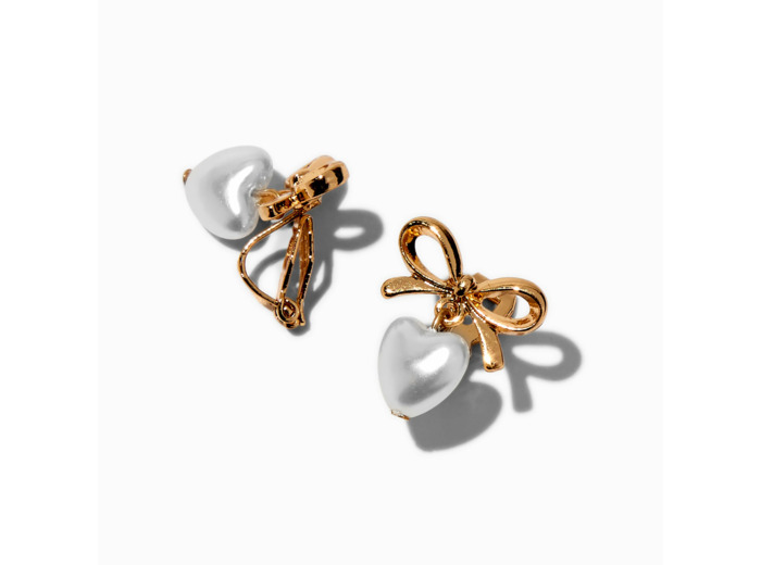 Pendantes à clip nœud et cœur en perle d'imitation