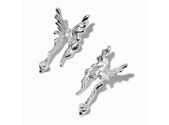 Clous d'oreilles papillon coulants couleur argentée