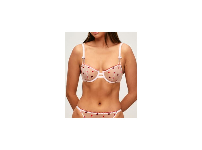 Soutien-gorge corbeille en mesh brodé de motifs cœurs et coccinelles