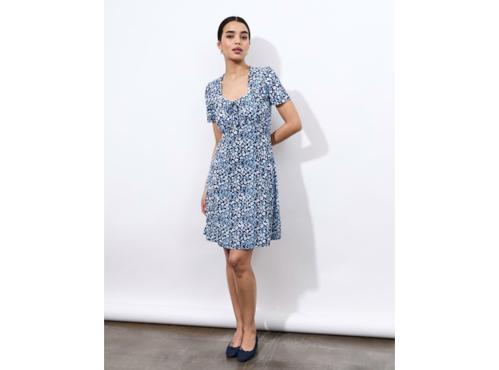Robe courte imprimé à fleurs BLEU