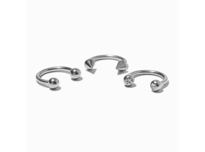 Boucles d’oreilles fer à cheval 1,2 mm pour piercing hélix en titane couleur argentée - Lot de 3