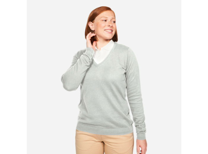 Pull de golf coton col V femme, MW100 Gris